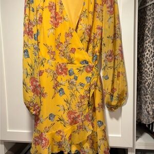 All in Favor Mustard Floral Dress